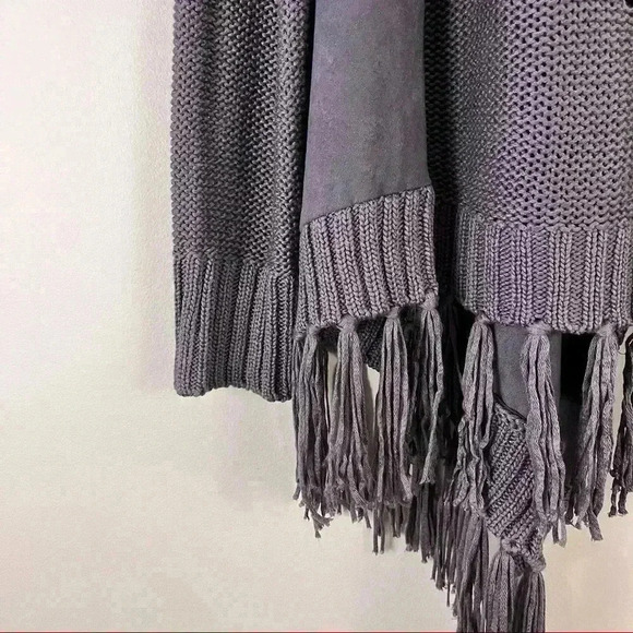 International Concepts Brown Faux Suede Knit Fringe Open Cardigan Size L - Picture 10 of 13